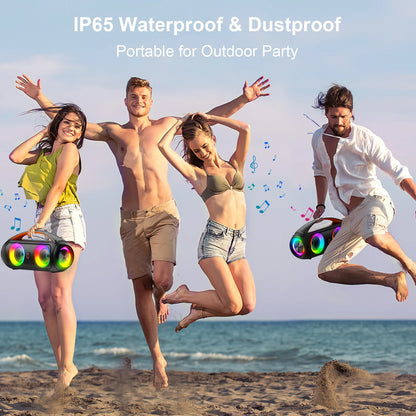 40W Waterproof Bluetooth Speaker, Portable Wireless Speaker, Outdoor Party Boombox Speaker, Deep Rich Bass, Dazzling LED Light