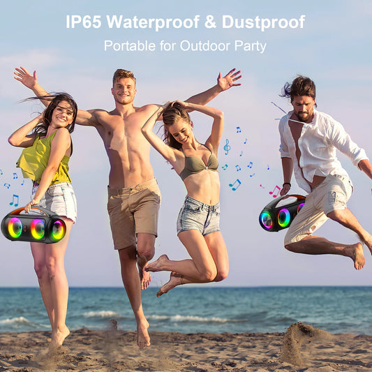 40W Waterproof Bluetooth Speaker, Portable Wireless Speaker, Outdoor Party Boombox Speaker, Deep Rich Bass, Dazzling LED Light