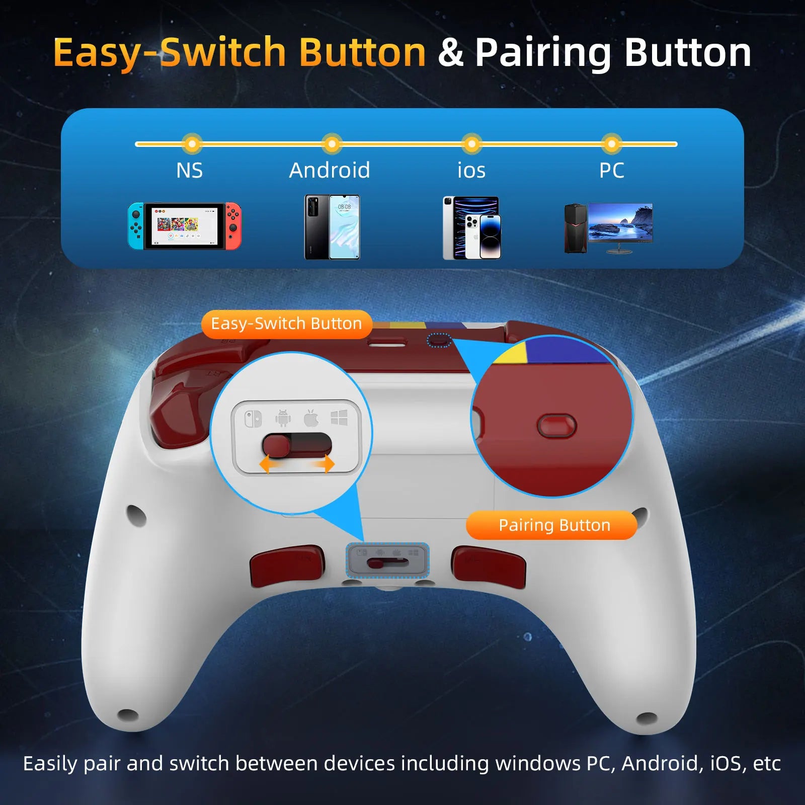 Star-Field PC Controller Hall Effect Joystick & NFC Amiibo with 2.4Ghz Bluetooth Receiver for Pc/Laptop/Switch/Steam/Ipad
