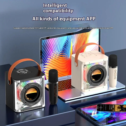 Portable Bluetooth Speaker, Portable Mini Wireless Speaker, Outdoor Karaoke Speaker, Microphone Set, Integrated Low Sound Cannon