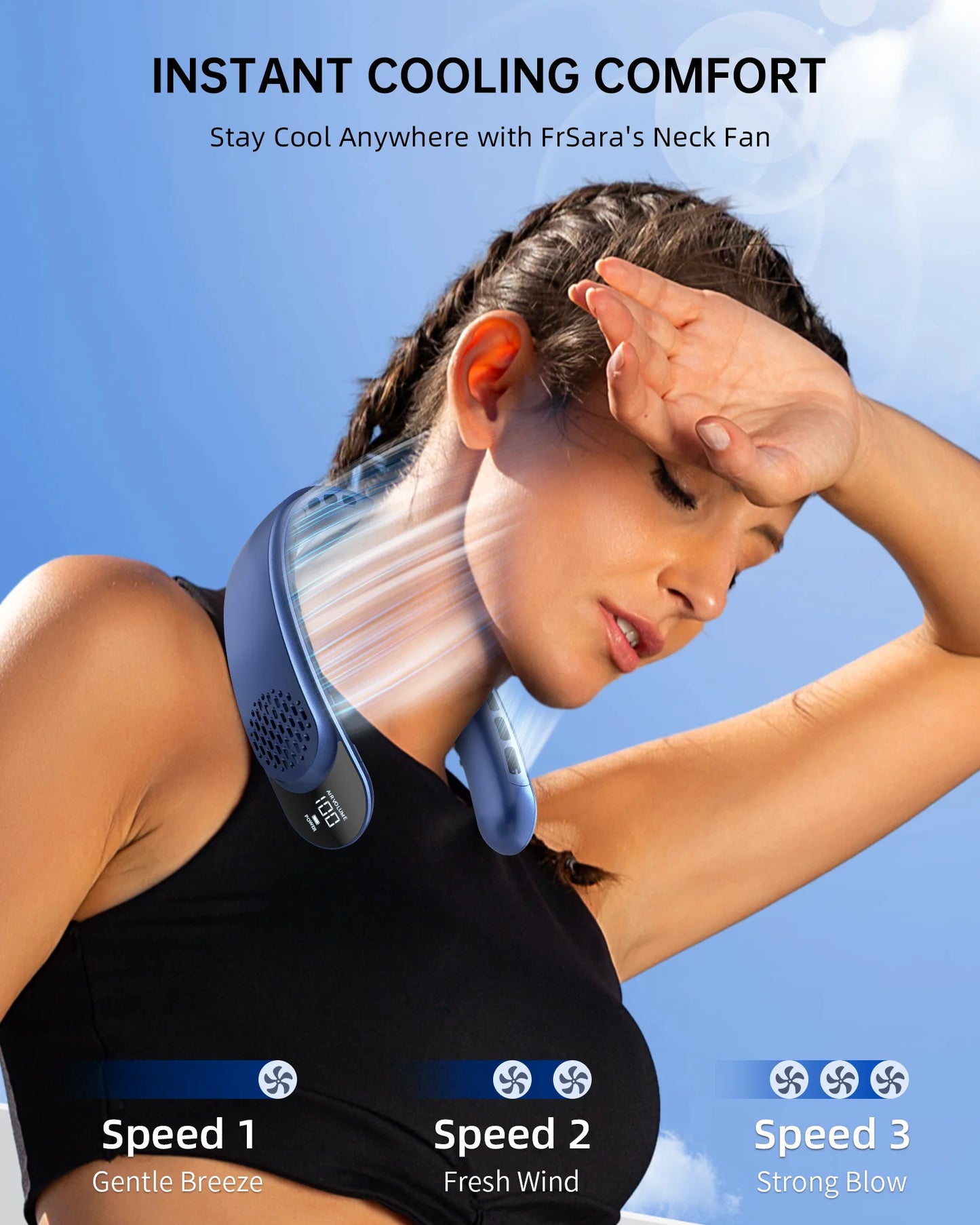 Portable Neck Fan with LED Display, Hands Free Bladeless Fan, 4000 Mah Battery Operated Wearable Personal Fan, Leafless, Rechargeable, Headphone Design,3 Speeds Gifts for Women Men