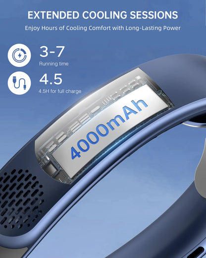 Portable Neck Fan with LED Display, Hands Free Bladeless Fan, 4000 Mah Battery Operated Wearable Personal Fan, Leafless, Rechargeable, Headphone Design,3 Speeds Gifts for Women Men