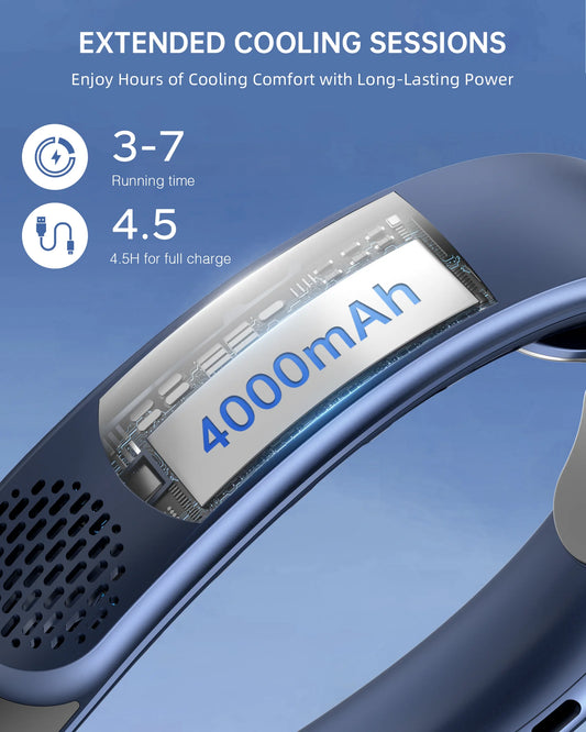 Portable Neck Fan with LED Display, Hands Free Bladeless Fan, 4000 Mah Battery Operated Wearable Personal Fan, Leafless, Rechargeable, Headphone Design,3 Speeds Gifts for Women Men