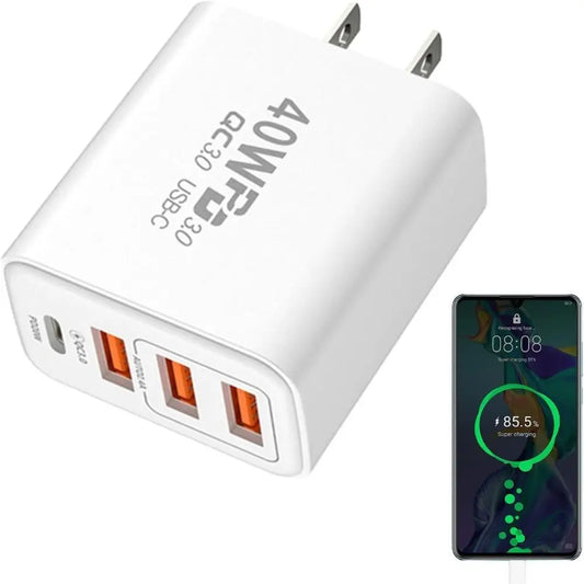 Universal 40W USB C Charging Plug 4Ports Fast Charging Charging Block Typec Phone Plug Adapter