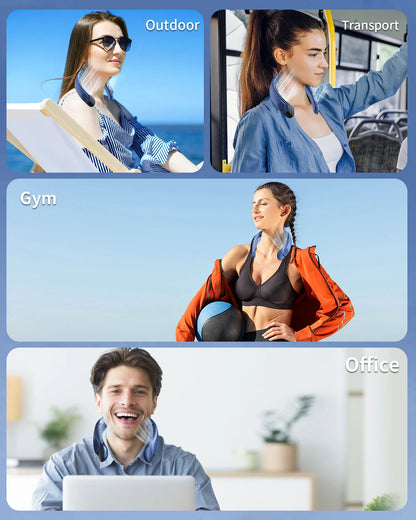 Portable Neck Fan with LED Display, Hands Free Bladeless Fan, 4000 Mah Battery Operated Wearable Personal Fan, Leafless, Rechargeable, Headphone Design,3 Speeds Gifts for Women Men