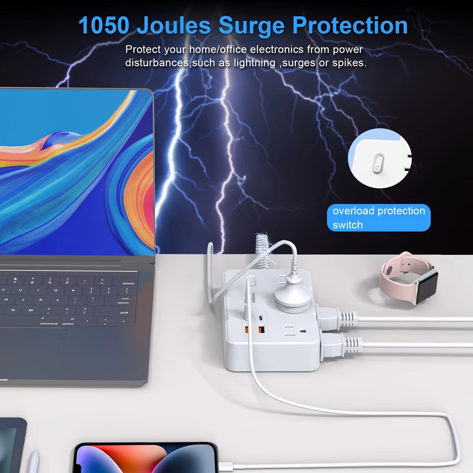 US Plug AC Outlet Multiprise Power Strip Braided Extension Cord Smart Home Electrical Socket Network Filter USB Type-C Charging