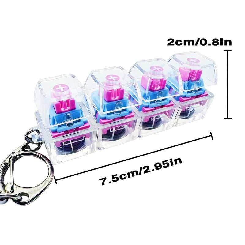 Stress-Relieving Toy Mechanical Keyboard, Crystal Keycaps with LED Lights, Transparent Design, Keyboard Keychain