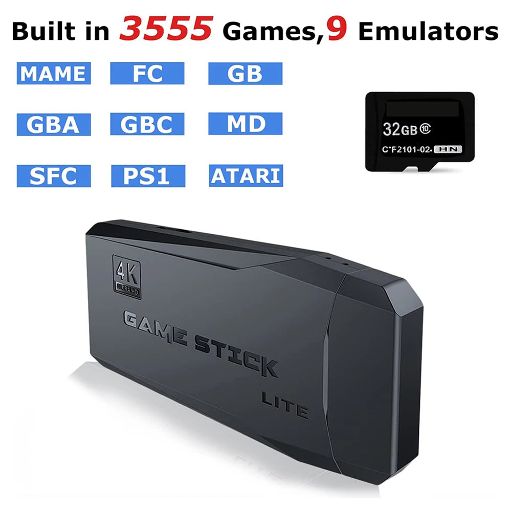 M8 Retro Game Stick 4K 10000 Games Portable Video Game Console 2.4G Double Wireless Controller Handheld Game Player for PS1/MAME